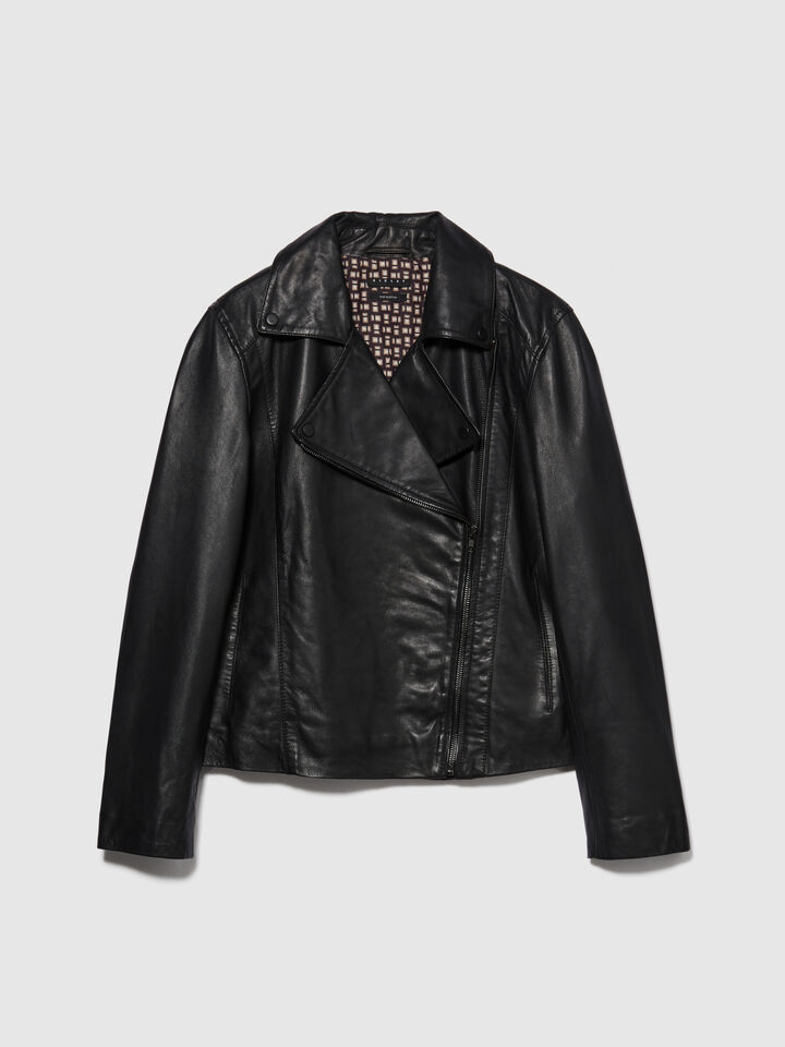 100% leather biker jacket - women's jackets - Black | Sisley image number 6